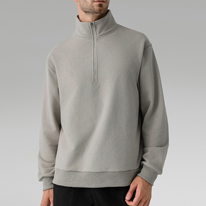 Logo personnalisé basics Oversize Stand Collar Pullover 1/4 Zip Plain Quarter Half Zipper Black Zip up sweat-shirt en coton mélangé - Product Image 3