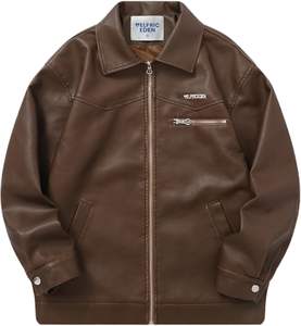 Chaqueta de moto unisex con cremallera Chaqueta de cuero de estilo vintage de moda Trajes de gran tamaño de moda para hombres - Product Image 1