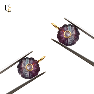 Pendentif en pierre précieuse sculptée en forme de fleur de fluorite arc-en-ciel avec incrustation de zircon, fait à la main, en argent sterling 925 plaqué or, pendentifs fins, breloques - Product Image 6