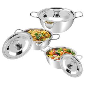 Stainless Steel Serving Bowl <b>Set</b>-3 <b>Pc</b> 0.84L,1.3L,1.5LMixing,Curry & Dining Bowls Food Grade Steel - Product Image 1
