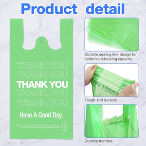 Vente directe d'usine sacs à provisions en plastique compostables écologiques sac de transport de t-shirt de gilet de gousset latéral coloré personnalisé - Product Image 5