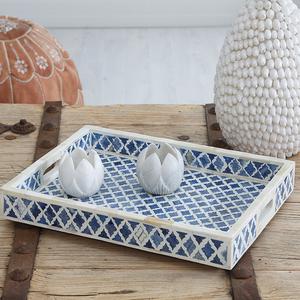 Plateau à thé motif de fleurs plateau de service incrusté pour collation meilleur pour votre maison fabrication bon prix plateau de service en nacre - Product Image 1