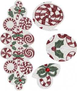 Posavasos de mesa de cristal redondo hecho a mano, elegante y elegante, con cuentas verdes, alfombrillas y almohadillas, alfombrilla de mesa de cristal, muebles para el hogar - Product Image 1