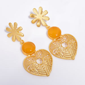 ต่างหูทองเหลืองชุบทอง14K สำหรับผู้หญิงต่างหูอัญมณีแฟชั่นทำด้วยมือเครื่องประดับอัญมณีทองเหลืองตามสั่งส่งออกเครื่องประดับทองเหลือง - Product Image 6