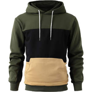 Sudadera con Capucha Color Beige Oliva para Hombre, Sudadera Informal con Bloques de Color - Product Image 1