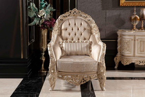 Fauteuil d'appoint en bois sculpté doré de style royal antique pour salon, fauteuil en velours capitonné pour style palais - Product Image 5