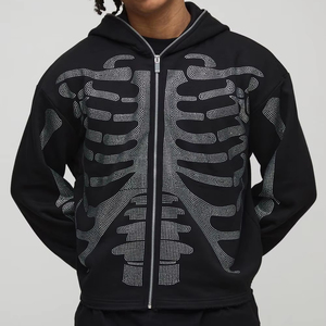 Strass Full Zipper Face Cover Haute Qualité À Capuche Logo Streetwear Vêtements Sweat Surdimensionné Hommes Zipper Hoodie - Product Image 1