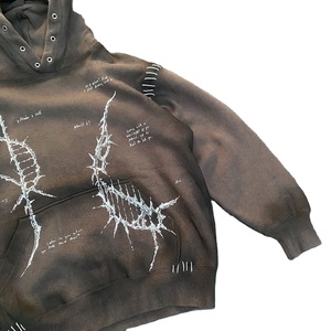 OEM Hoodie imprimé streetwear unique, motif DNA, effet délavé soleil, design à trous en acier, vente en gros, personnalisation en vrac 2026 - Product Image 5