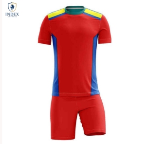 Conjunto de Camiseta de Fútbol para Hombre INDEX APPAREL, Diseño con Bloques de Color Rojo, Azul y Amarillo, Sublimada, Absorbente de Humedad, Manga Corta, Cuello Redondo - Product Image 1