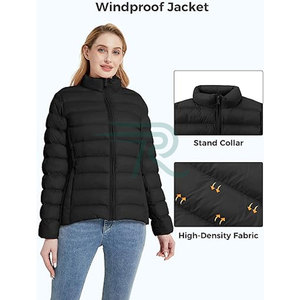 Women's Breathable Eco-Friendly Knitted <b>Quilted</b> Puffer Pullover Winter <b>Jacket</b> Solid <b>Pattern</b> Thick Padded Hood 100% Polyester - Product Image 4