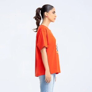 T-shirt femme imprimé graphique surdimensionné quantité minimale de commande bas Logo personnalisé couleur rouge O cou femmes maillot décontracté pour toutes les saisons - Product Image 5