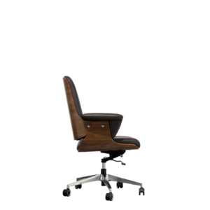 Silla de Oficina Contemporánea Tapizada en Cromo con Respaldo de Madera Curvada y Altura Ajustable - Product Image 5