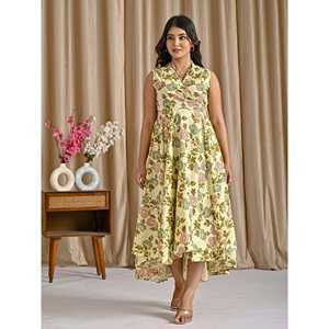 Vestido largo informal de algodón estampado color rosa crema con diseño boutique, transpirable, tallas XS-5XL - Product Image 5