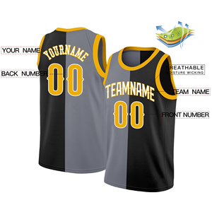 Personalizado Negro Amarillo-Negro Split Moda Tops Baloncesto Jersey Precio de fábrica personalizado transpirable baloncesto Jersey uniforme de diseño - Product Image 2