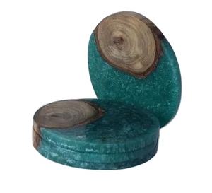 Circle Blue Handcrafted Resin and Wood Coaster Wood and Resin coaster for Desktop and Table Top Customized Color and Shape - Product Image 2