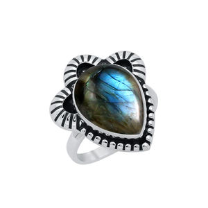 Bague en labradorite naturelle au design incroyable, argent sterling 925, forme poire 10x14mm, pierre précieuse faite à la main, bijoux bohèmes, cadeau pour elle - Product Image 3