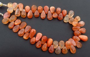 Cuentas de Piedra del Sol Africana de Grado Superior, Multicolor Naranja, 9-13mm, Natural, con Brillo Arcoíris, Pulido Suave, Forma de Pera, 9 pulgadas - Product Image 6