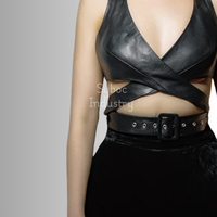Nouveau haut Bustier femme avec dentelle strass nœud décorations en cuir véritable taille ceinture harnais respirant Bikini grande taille soutien-gorge