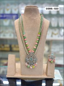 Glamorous Vintage Kundan Brass Necklace & <b>Earrings</b> Set Flower-shaped <b>Chains</b> with Beads Wedding Religious Occasions Special Gift - Product Image 6