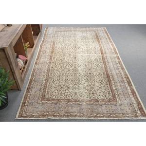 Vintage Turkish Rug Classic Brown Beige 4.8x8.8ft Patchwork Design Wool Material Latex Tabriz for Bedside Rectangle Hallway - Product Image 3