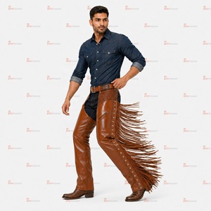Chaps en cuir véritable de style western pour l'équitation, la moto, le travail à la ferme et la protection en extérieur – Chaps ajustables et personnalisables pour hommes - Product Image 3