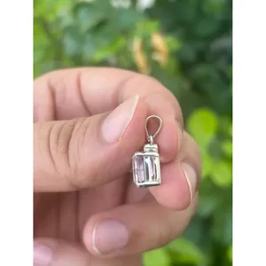 925 Silver Bi <b>Amethyst</b> <b>Necklace</b> with Emerald Cut Diamond and Rhodium Plating Geometric Link Chain for Gift - Product Image 2