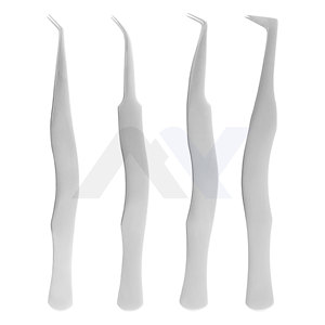 Juego de pinzas de extensión de pestañas de salón profesional con punta de fibra Agarre de diamante de acero inoxidable Color personalizado - Product Image 1