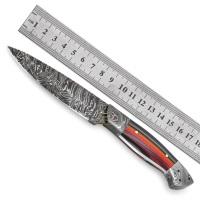 Pisau Berburu Baja Damaskus DD-DAM-571 yang Dapat Disesuaikan, Bilah Lurus 9cm, 58-60 HRC, Gagang Micarta Bertekstur, Full Tang, Untuk Aktivitas Luar Ruangan