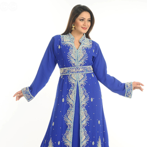 Bleu royal Zari Work Georgette Kaftan respirant style islamique tenue de fête avec pierres et perles approvisionnement ODM - Product Image 1