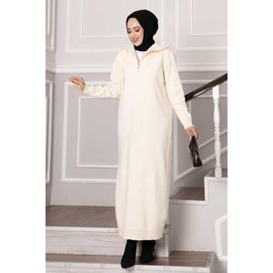 Vestido De Punto Cuello Tortuga Con Cremallera Crudo - Product Image 5