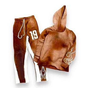 Trajes de sudor lavados con ácido de piedra personalizados al por mayor, conjunto de chándal con capucha y cremallera, conjunto de pantalones de chándal desgastados lavados con ácido y conjunto de Sudadera con capucha - Product Image 1