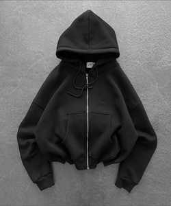 Sudadera con capucha de 100% algodón para hombre Street-Style Heavyweight con cremallera, estampado, diamantes de imitación aplicados con calor y acabado de lavado ácido - Product Image 6