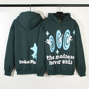 Sweat-shirt à capuche surdimensionné avec imprimé The Madness Never Ends, unisexe, décontracté, en coton tricoté, vert, pour l'automne - Product Image 4