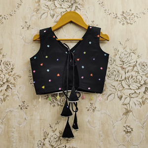 Ensemble Lehenga Choli pour filles, noir, imprimé Bandhani, polyester, longueur au sol, entièrement cousu, avec dupatta |   Traditionnel et festif - Product Image 6