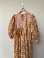 Robe d'été en coton imprimé blocs Midi Mini Femmes Filles, col profond avec ficelle plus proche Robes de Bohème Mariage Bohème Boho