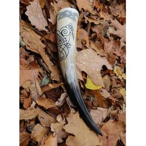 Cuerno vikingo tradicional para beber con soporte de cuero para amantes del hidromiel - Product Image 1