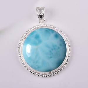 Colgante Solitario de Plata de Ley con Larimar y Engaste de Rodio y Oro, Diseño Perfecto para Chicas, Gema de Moda para Aniversario - Product Image 2