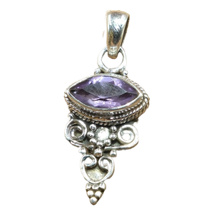 Natural Purple Amethyst Faceted Marquise Shape 925 Sterling Silver Handmade Vintage Tribal <b>Boho</b> Pendant <b>Necklace</b> Jewelry For Her - Product Image 1