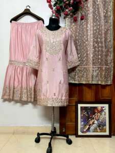 Nueva colección elegante Kurti y Sharara Set con exquisito Zari y 5mm lentejuelas bordado trabajo mujeres Kurti Set para ropa de fiesta - Product Image 6