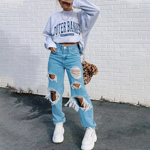 Nueva moda informal para mujer, Jersey holgado de gran tamaño con estampado de letras azules y rojas, sudadera de punto de invierno con logotipo bordado en la parte delantera - Product Image 4