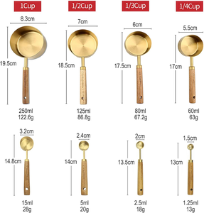 Nouveau style 8 pièces tasses à mesurer cuillères ensemble de 8 pièces ensemble de mesure en acier inoxydable avec manche en bois et revêtement Gloden - Product Image 2