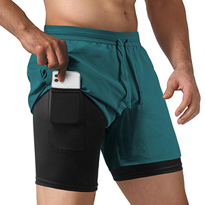 <b>Men's</b> Casual Solid Style 2-in-1 Workout Athletic Training Gym <b>Shorts</b> Mid Waist Elastic Closure Digital Outdoor Sports <b>Shorts</b> - Product Image 4