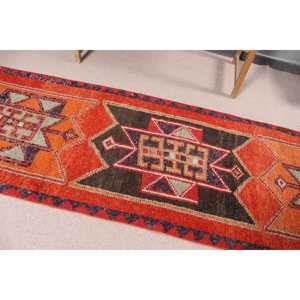 Tapis turc vintage 2,8x11,1 pieds, tapis persan Herki orange - Product Image 5