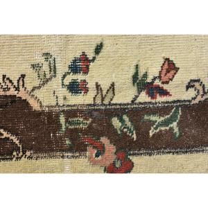 2.6x3.9 ft Vintage Small Rug, <b>Yellow</b> Brown Turkish Floral <b>Wool</b> Rug - Product Image 5