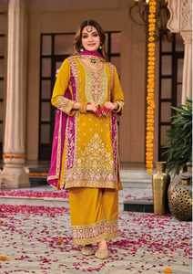 Haute qualité coton Chinon Salwar Kameez ensemble broderie artisanale mariée-prêt Plazzo Dupatta pour les fêtes spécial indien - Product Image 3