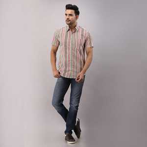 Chemise décontractée à rayures en coton pour homme Chemise boutonnée multicolore Tailles régulières à simple boutonnage Tissu XL régulier emballé - Product Image 5