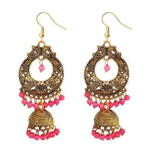 Tip Top Fashions Antique Plaqué Or Perles Roses Jhumki Boucles D'oreilles 1313507E - Product Image 1