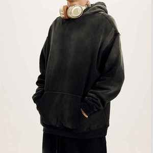 Streetwear personnalisé 500GSM Heavyweight Vintage Washed Sweat à capuche gris foncé pour hommes - Product Image 4