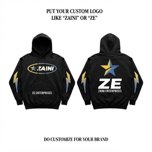 Sudadera con Capucha Negra Extra Grande de Algodón Premium de 400 GSM, Tejido de Punto Ecológico, con Logotipo Frontal Personalizado con Impresión Puff - Product Image 1