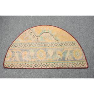 Vintage Turkish Rug 2.5x1.5 ft (75x45 cm), <b>Yellow</b> Blue Abstract Rug - Product Image 1